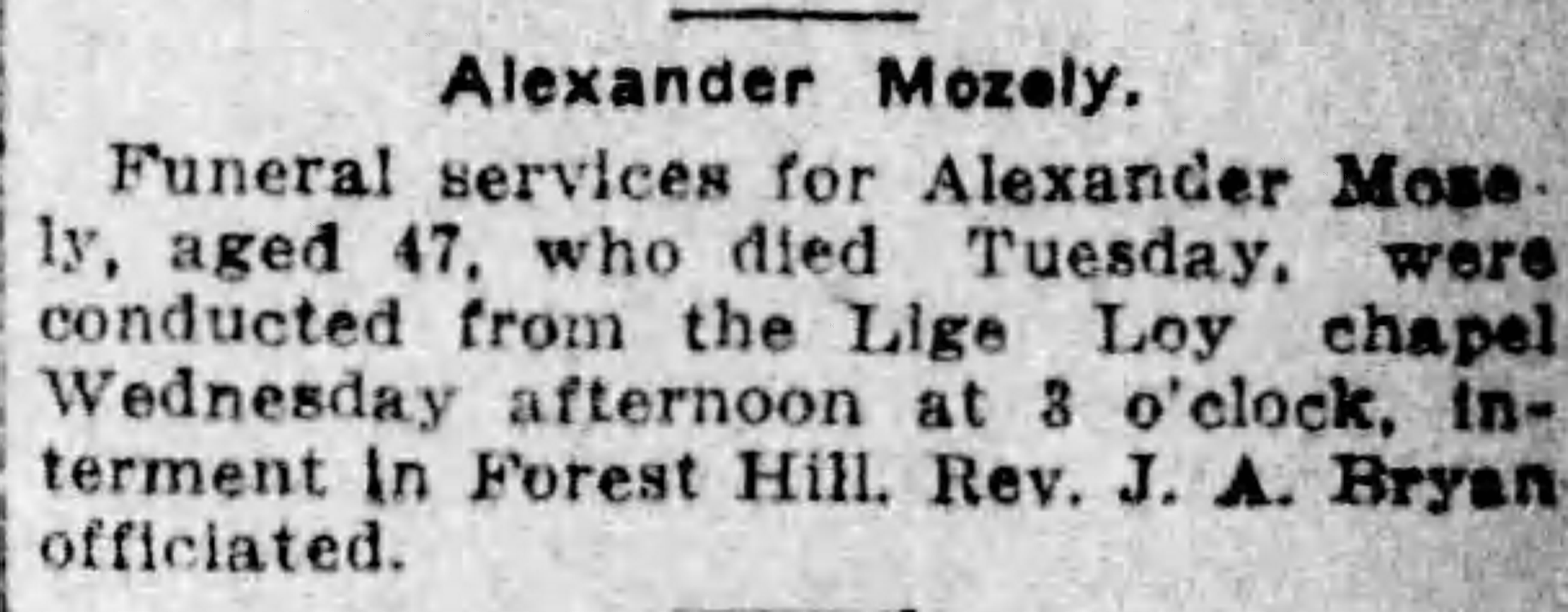 Alexander Mozely obituary